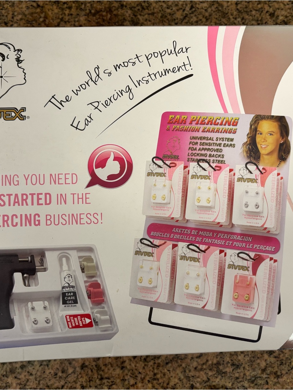 STUDEX Professional Ear Piercing Kit with Pink Display and Accessories